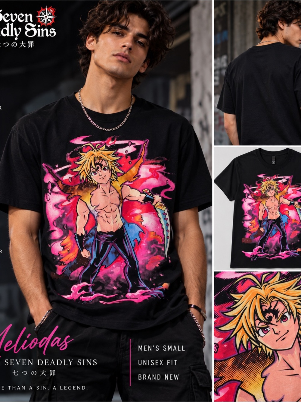 đĽ Striking Meliodas graphic tee for The Seven Deadly Sins fan! Size S
